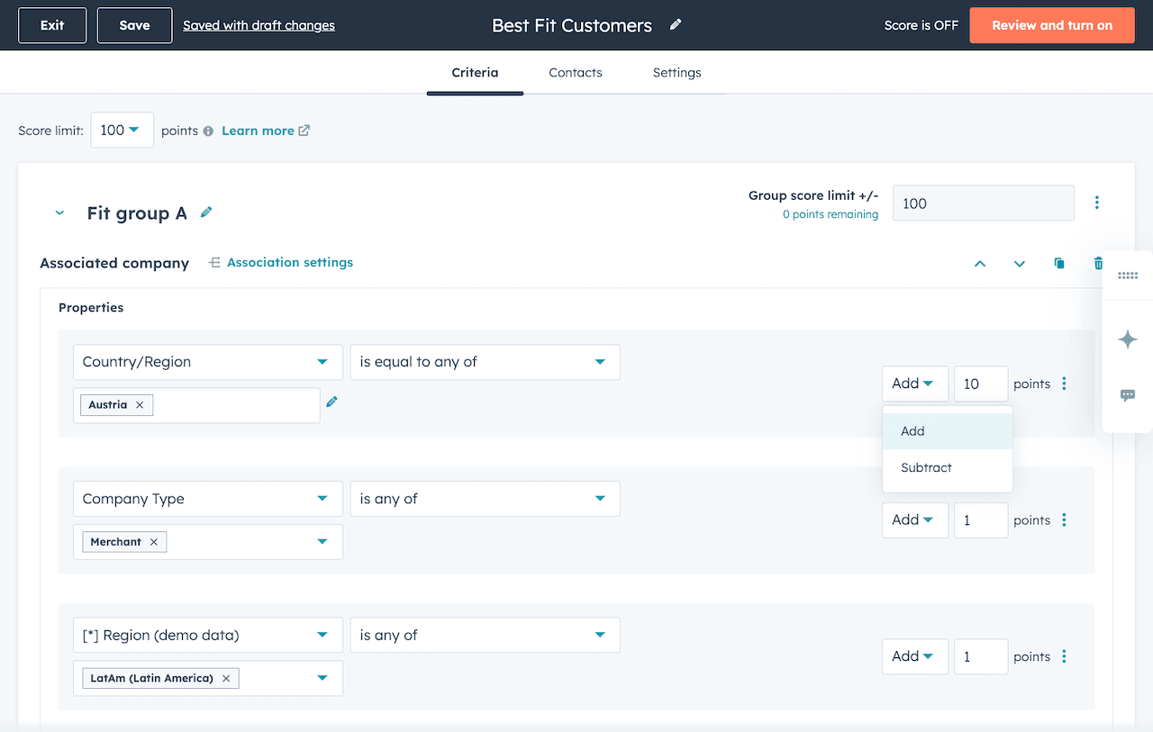 Hubspot lead scoring