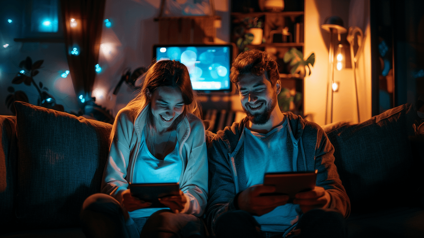 Man and woman having great digital experience on devices