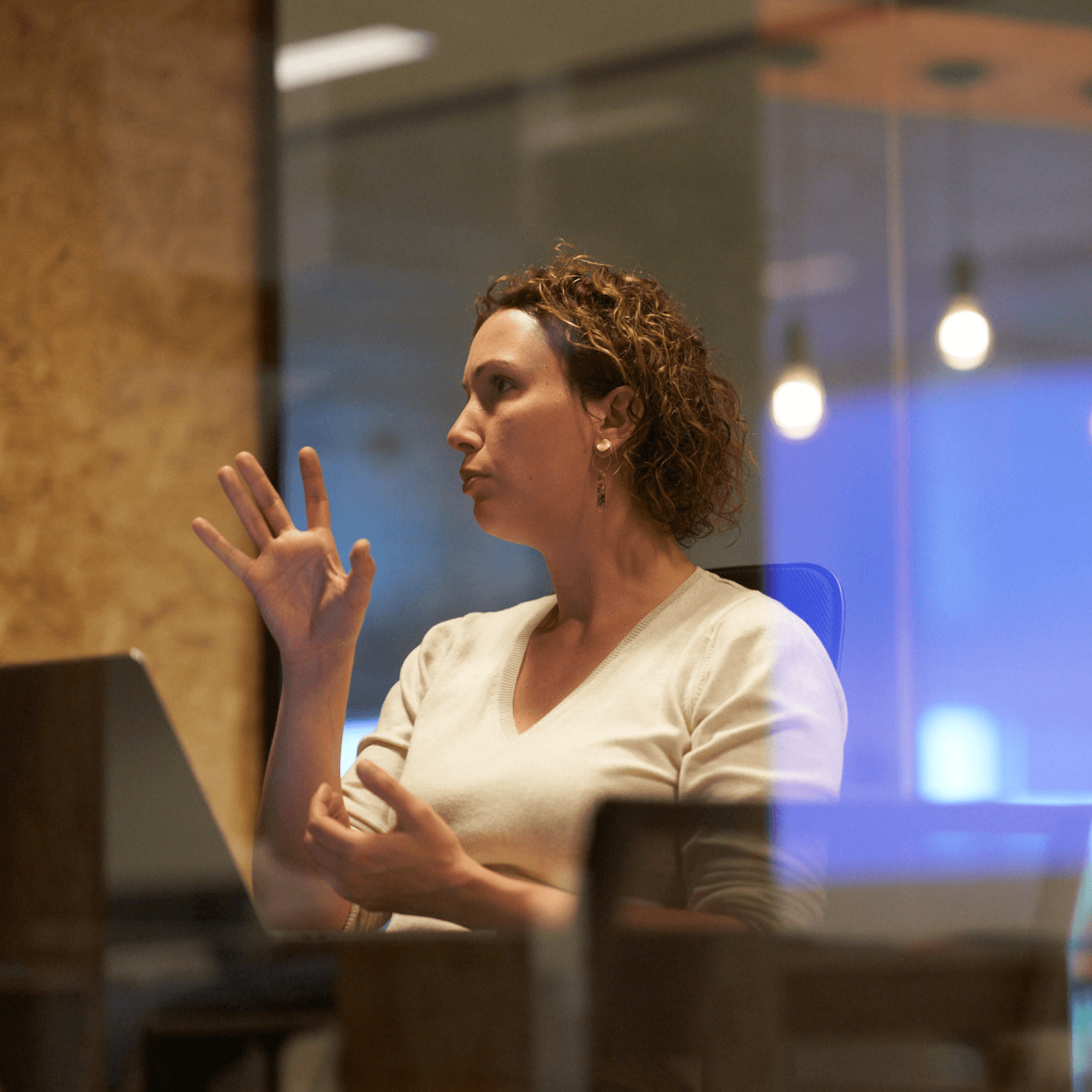 Woman talking during meeting