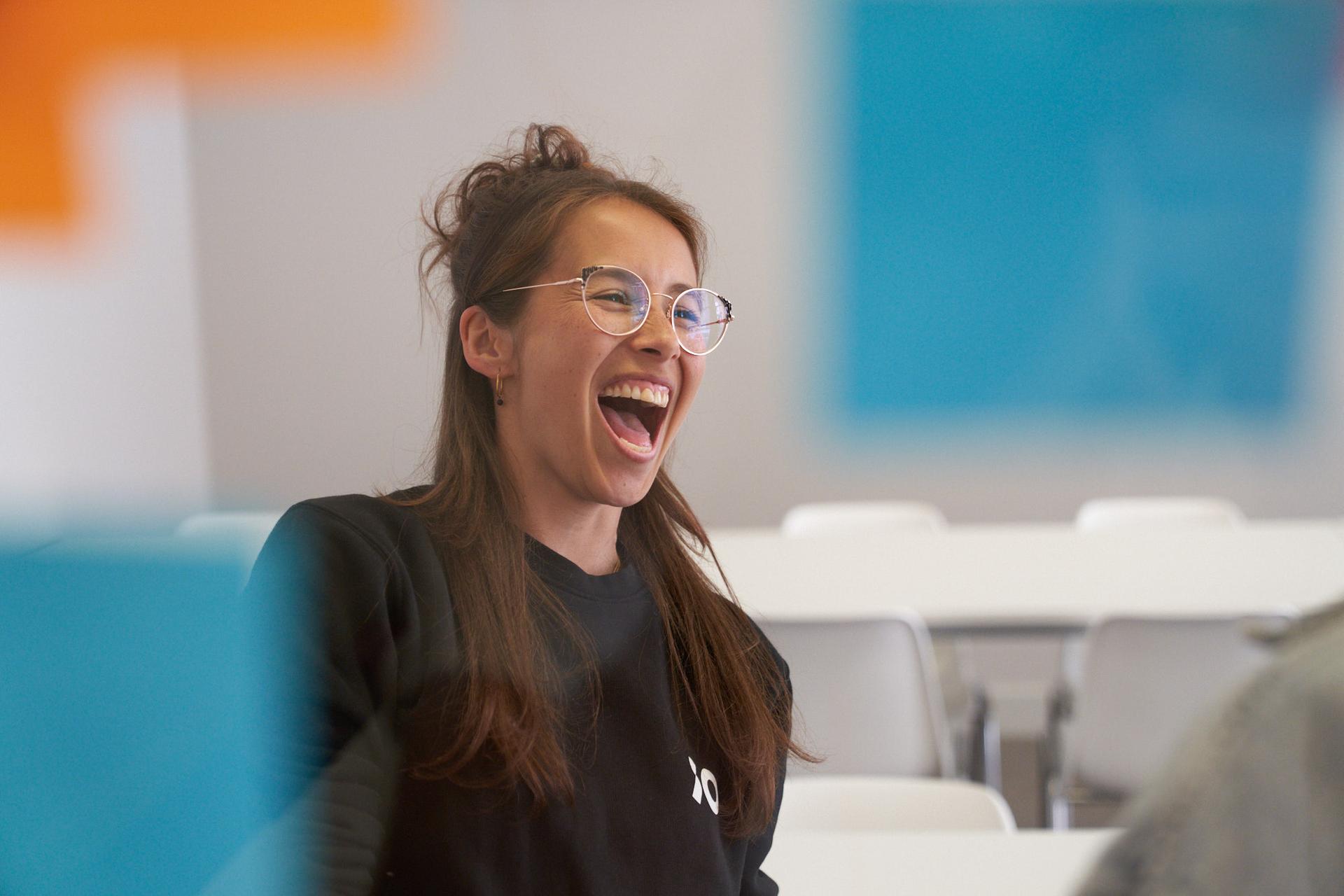 Woman laughing and having fun