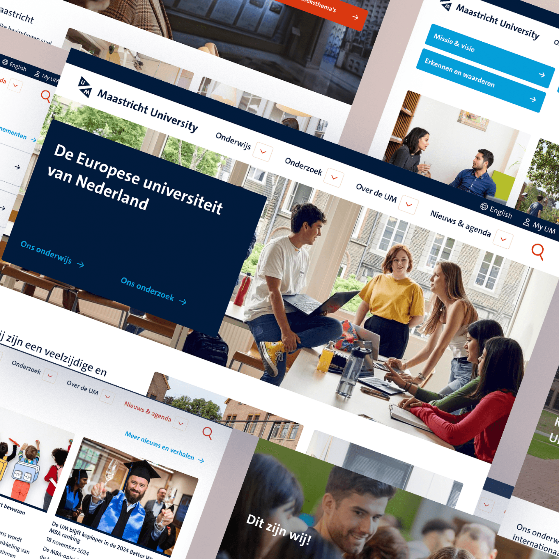 Impressie verschillende webppagina's Maastricht University