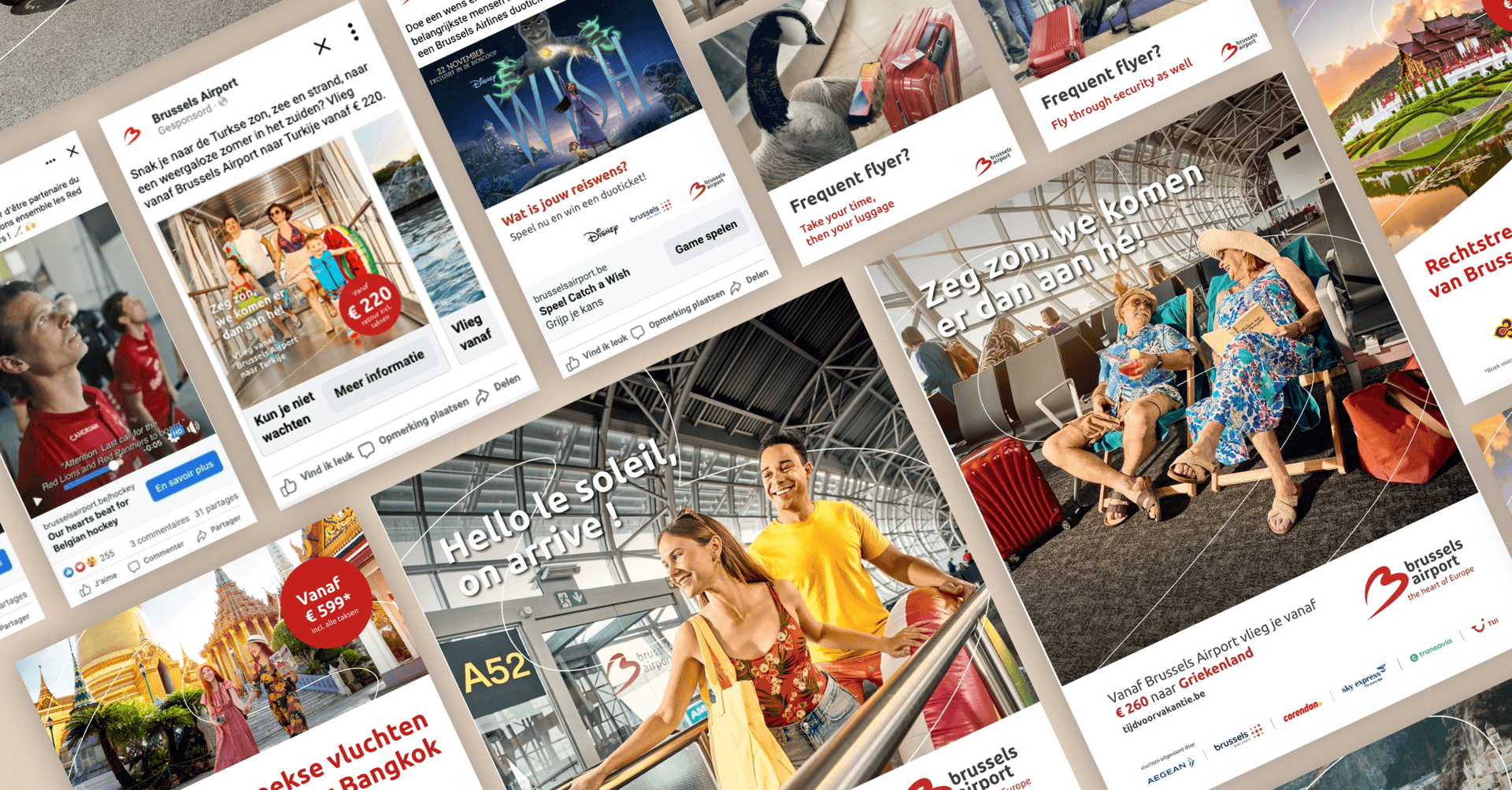 Mockup of screenshots of ads for Brussels Airport