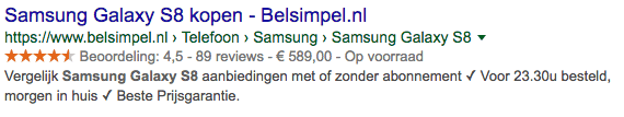 Screenshot snippet van product op Google