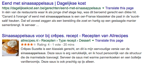 Screenshot sctructured snippet op Google