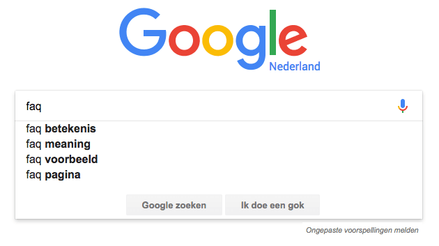 Screenshot van Google autosuggest