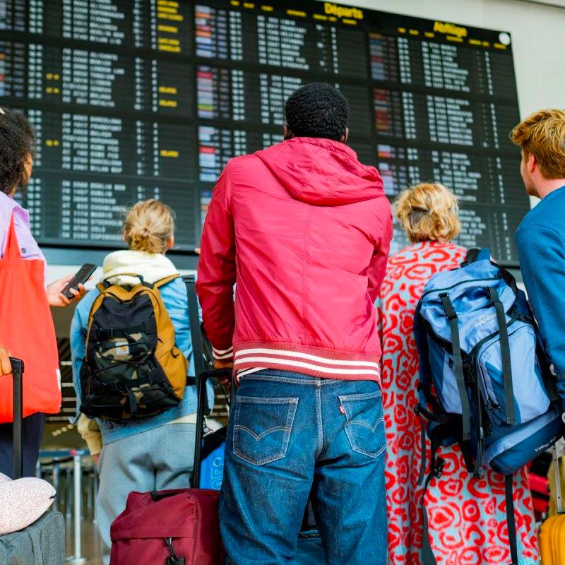 People looking at departures screen in Brussels Airport