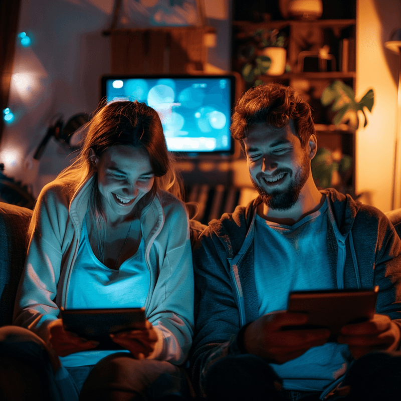 Man and woman having great digital experience on devices