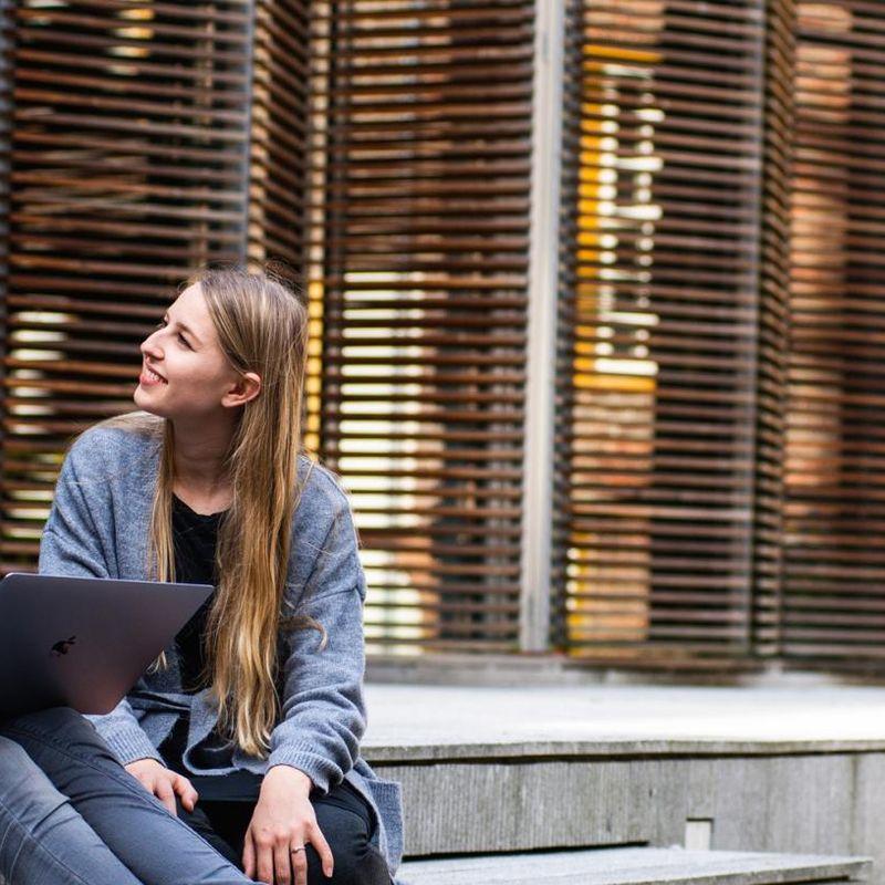 outside with a laptop